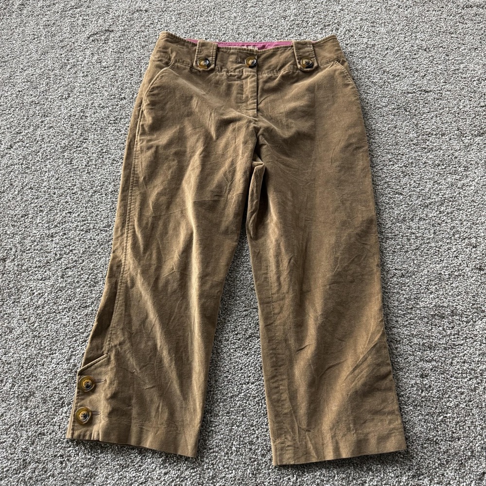 Y2K Dalia Capri Pants Womens 8 Brown Twill Crop Straight Leg Stretch Buttons